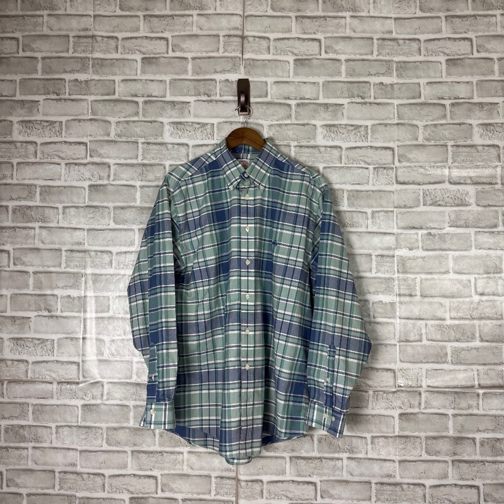 Brooks Brothers Madison Non-Iron Supima Blue Plaid Button Down Shirt Mens LARGE